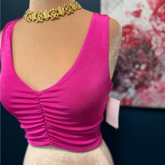 Naked Wardrobe Cropped Metallic Pink Ruched Sleeveless Top M. 2 for $20.00 - Picture 4 of 5